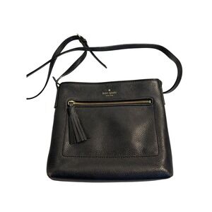 Kate Spade Crossbody Bag Black Pebbled Leather Tassel Gold Hardware Purse Womens